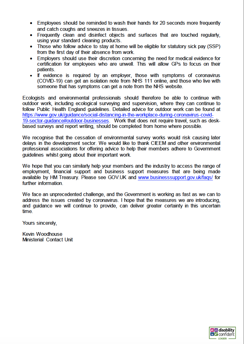 Letter from CEO of CIEEM