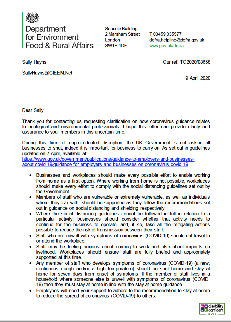 Letter from CEO of CIEEM